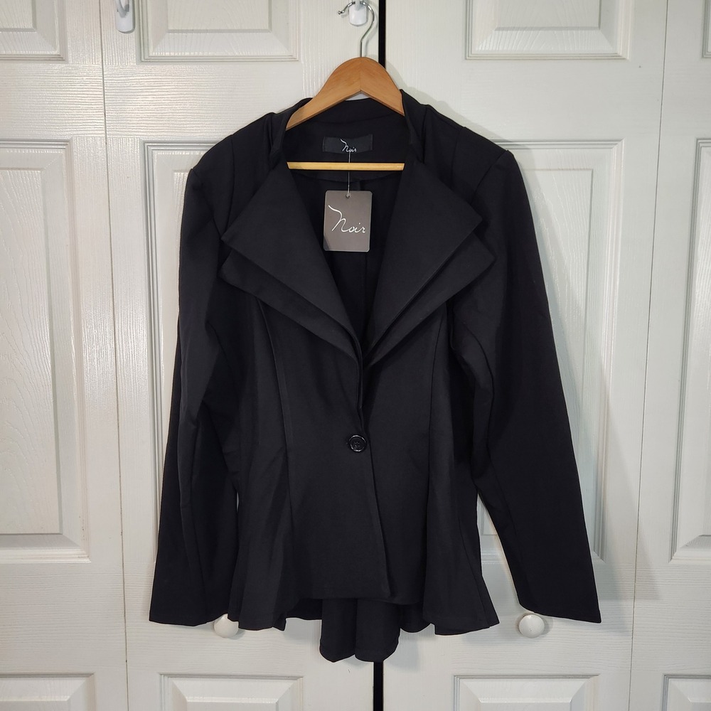 Noir Black Double Notch Lapel Blazer 2X Silver Crest Buttons High Low Jacket NEW